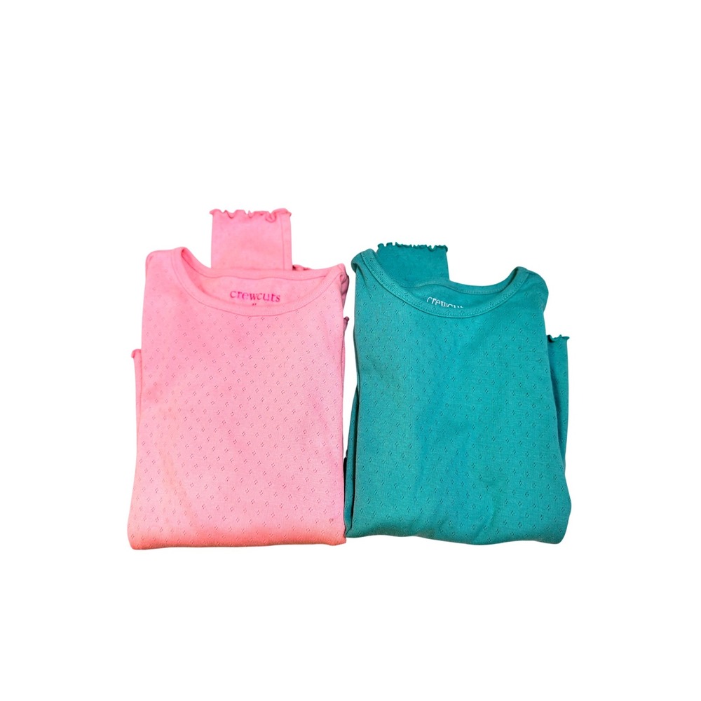 Crewcuts Girls Pink Teal‎ Diamond Pattern Long Sleeve Shirts Set Size L 10/11